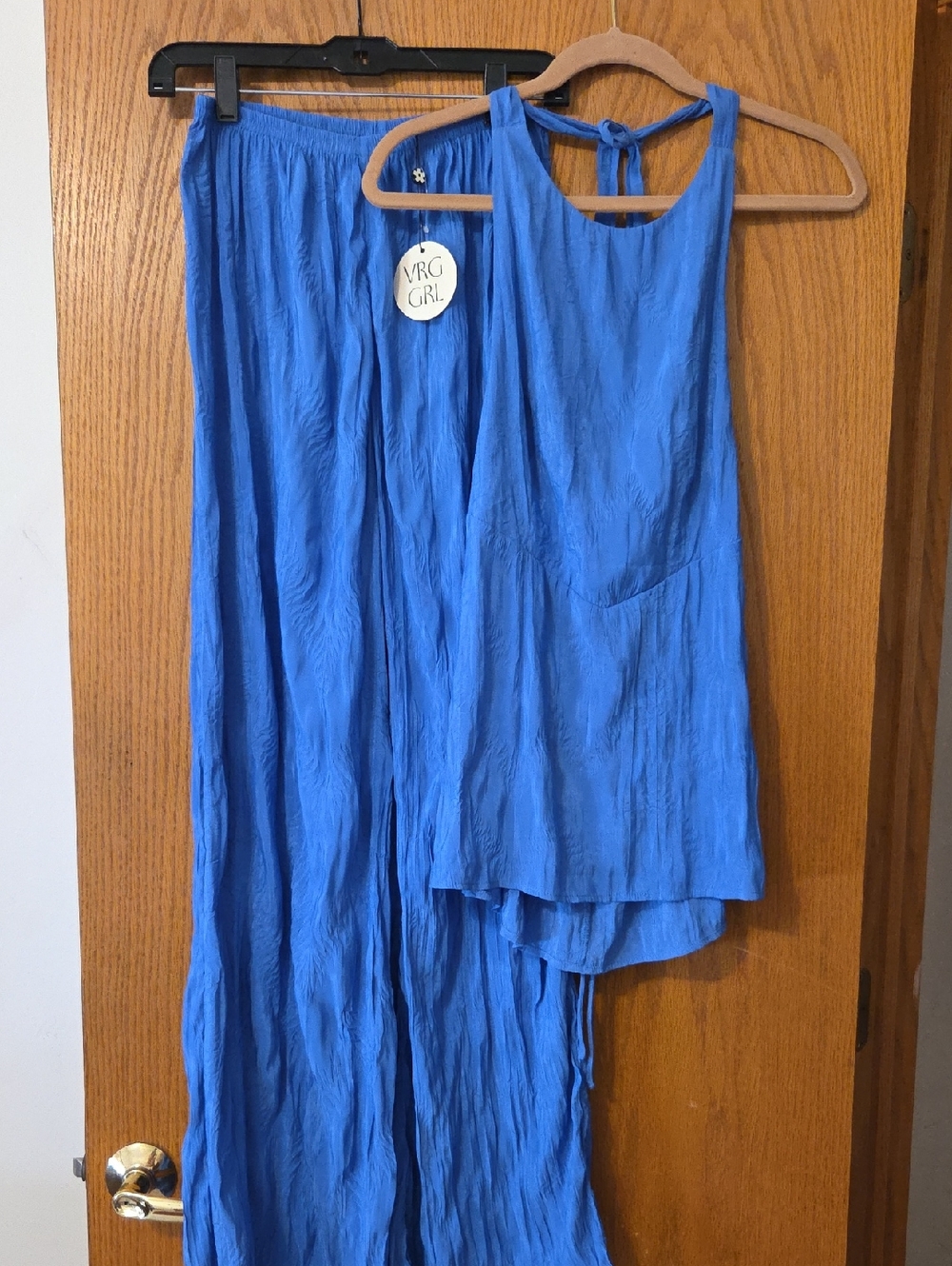 VBG Girl Women's Blue Sleeveless Top and Wide-Leg Pants Set